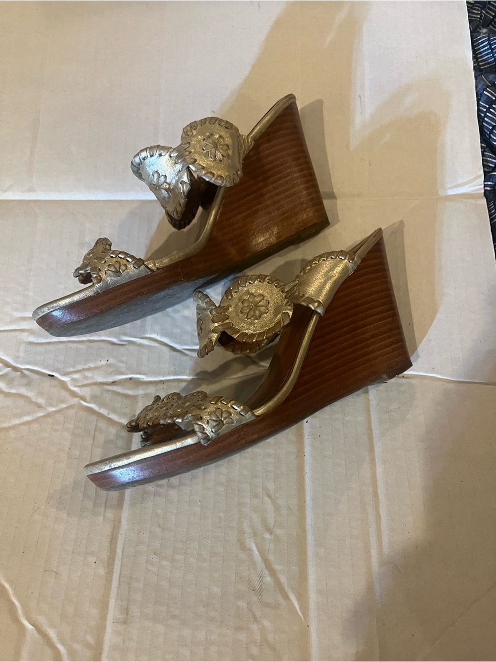 Jack Rogers Metallic Gold Braided Floral Wedge Sandals - Picture 4 of 7